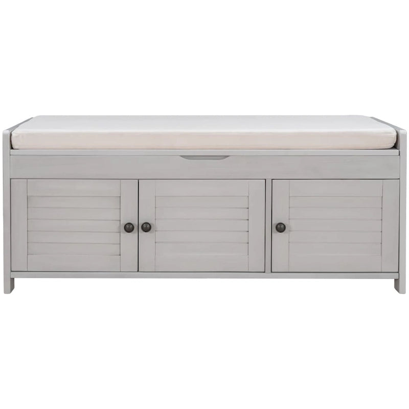 Storage Bench with 3 Shutter-Shaped Doors Cabinet