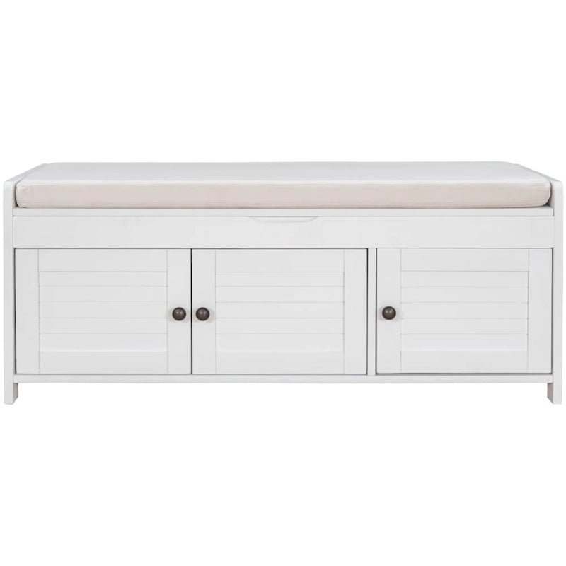 Storage Bench with 3 Shutter-Shaped Doors Cabinet