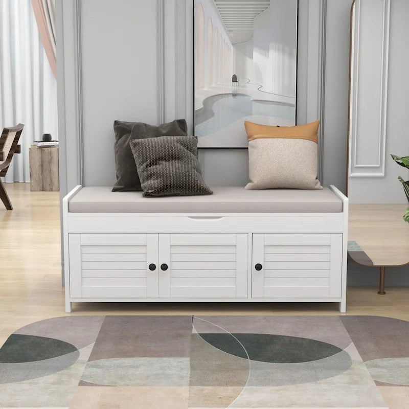 Storage Bench with 3 Shutter-Shaped Doors Cabinet