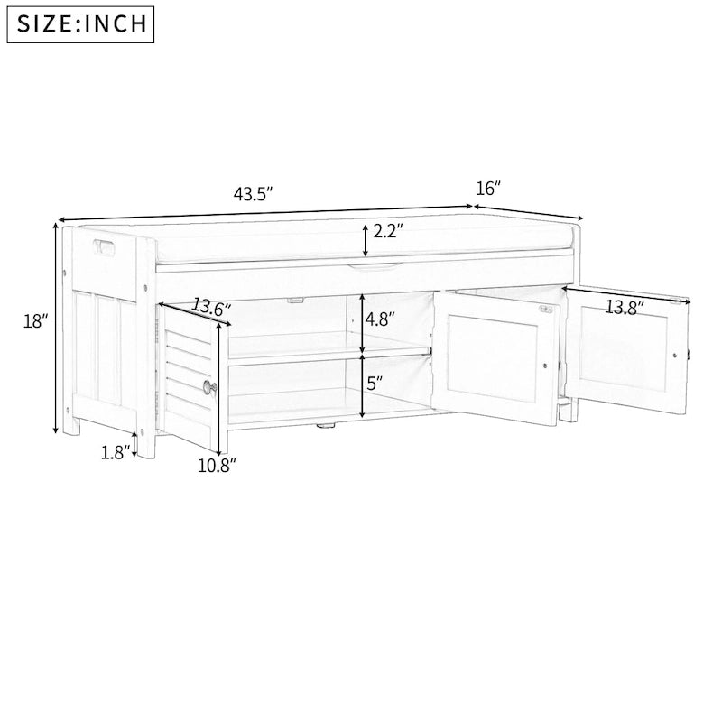 Storage Bench with 3 Shutter-Shaped Doors Cabinet