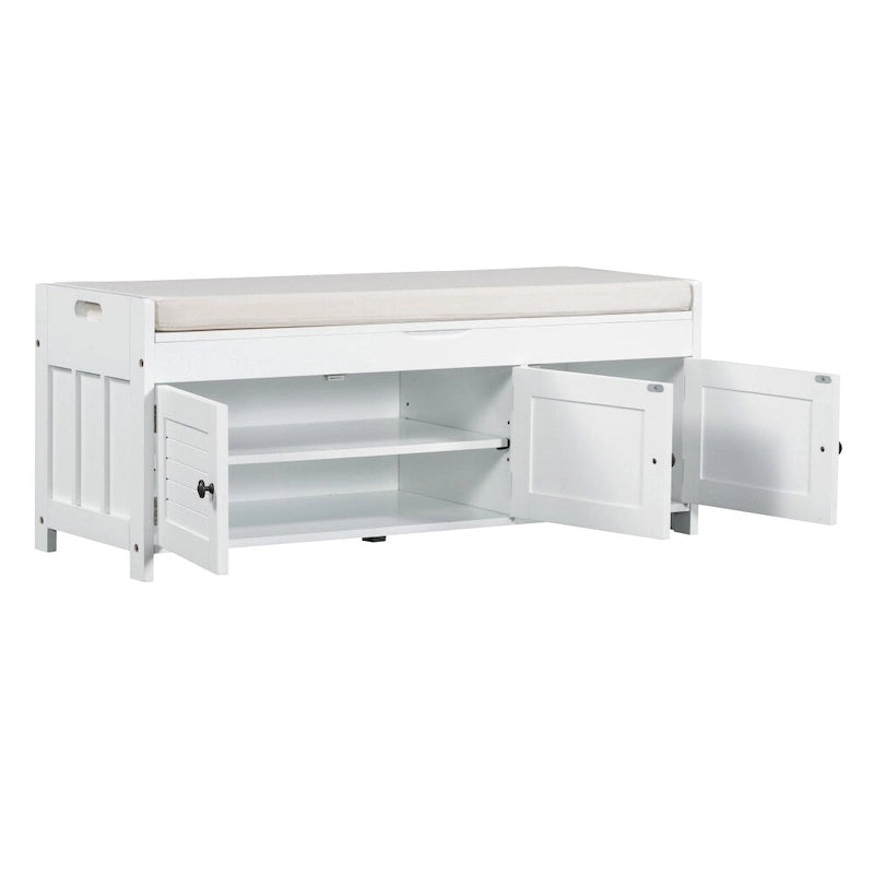 Storage Bench with 3 Shutter-Shaped Doors Cabinet