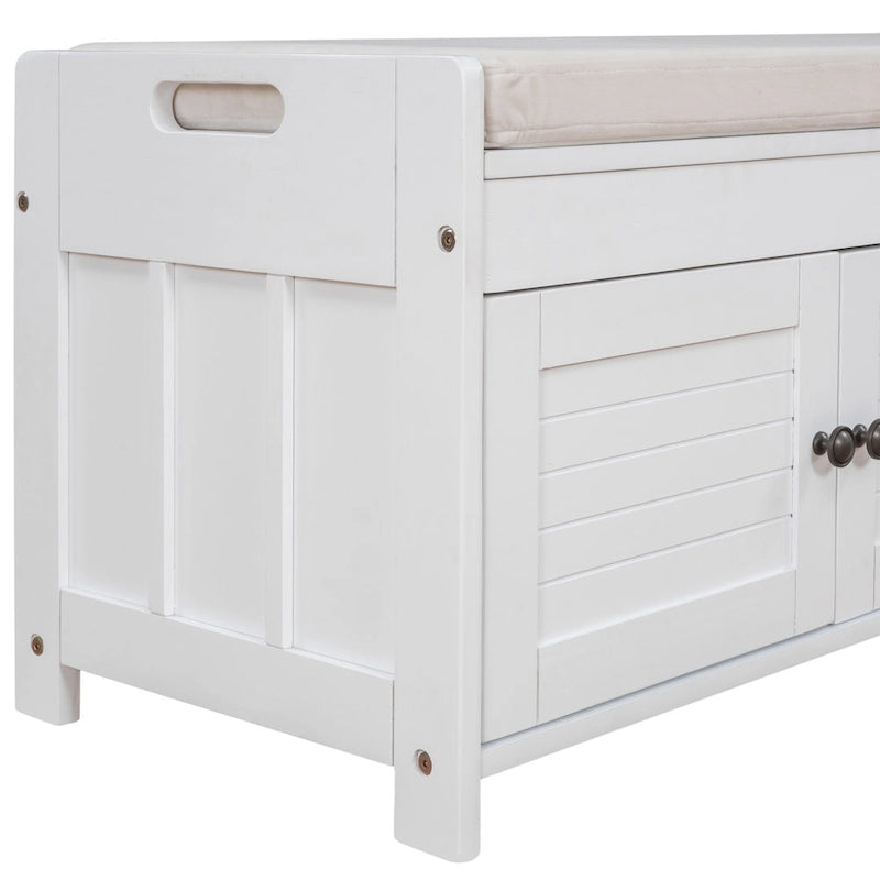 Storage Bench with 3 Shutter-Shaped Doors Cabinet