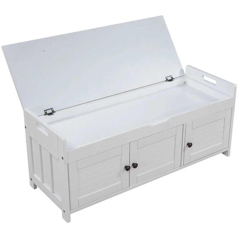 Storage Bench with 3 Shutter-Shaped Doors Cabinet