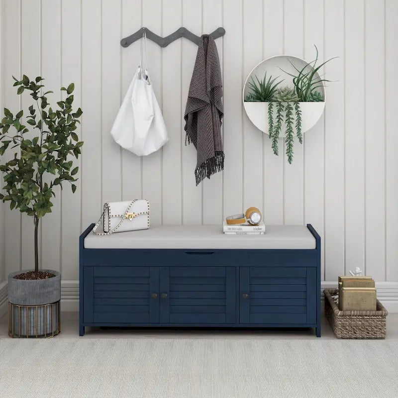 Storage Bench with 3 Shutter-Shaped Doors Cabinet