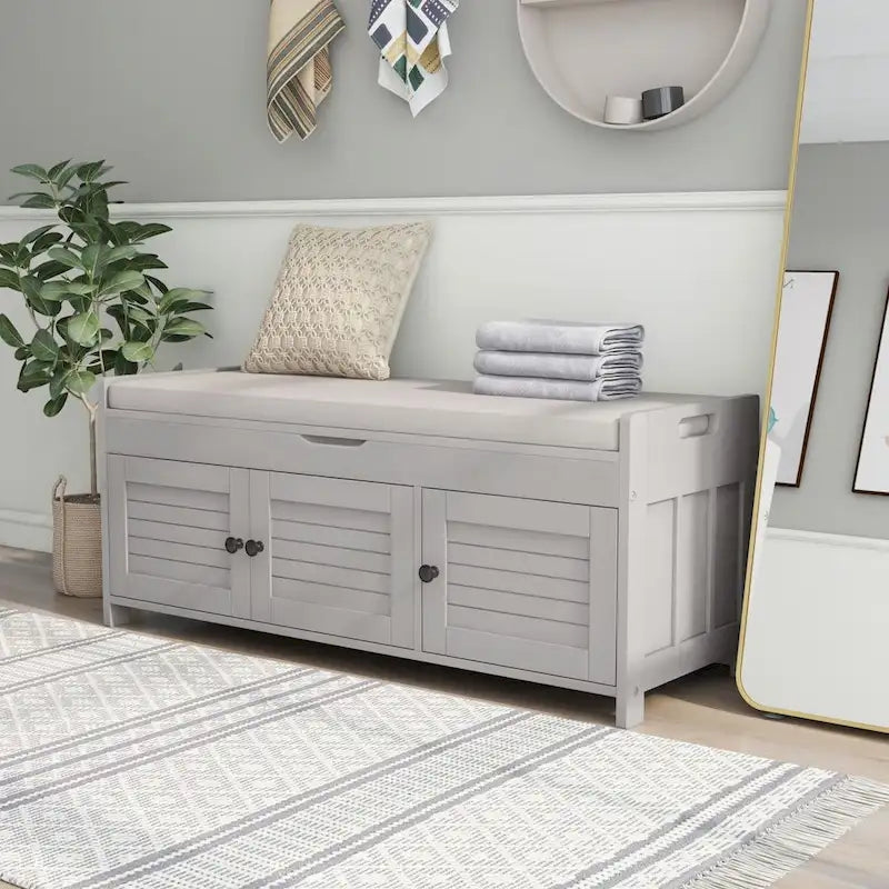 Storage Bench with 3 Shutter-Shaped Doors Cabinet