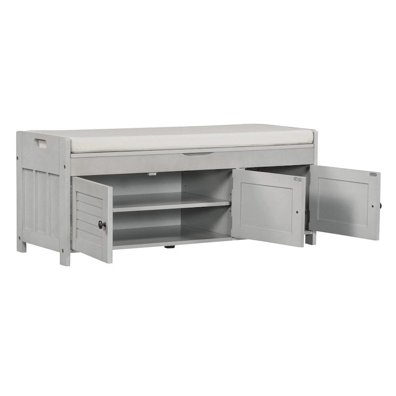 Storage Bench with 3 Shutter-Shaped Doors Cabinet