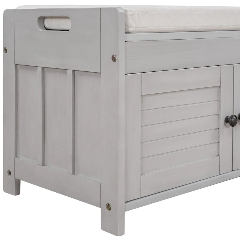 Storage Bench with 3 Shutter-Shaped Doors Cabinet
