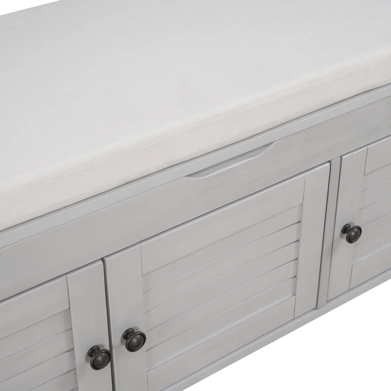 Storage Bench with 3 Shutter-Shaped Doors Cabinet