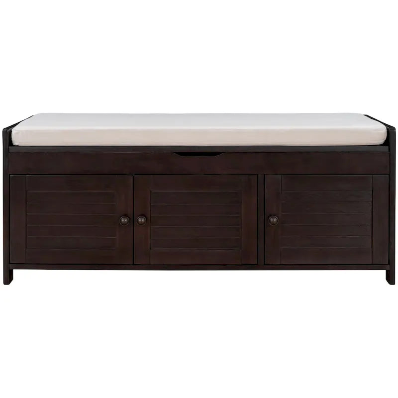 Storage Bench with 3 Shutter-Shaped Doors Cabinet