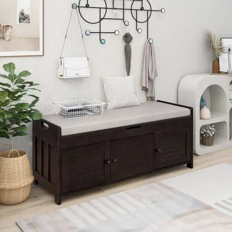 Storage Bench with 3 Shutter-Shaped Doors Cabinet