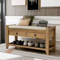 Entryway Storage Bench with Cushioned Seat and Shoe Rack