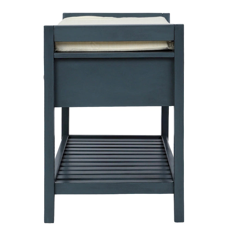 Entryway Storage Bench with Cushioned Seat and Shoe Rack