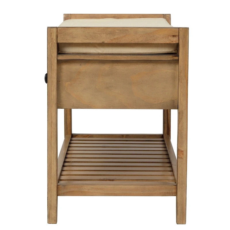 Entryway Storage Bench with Cushioned Seat and Shoe Rack