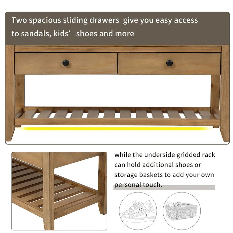 Entryway Storage Bench with Cushioned Seat and Shoe Rack