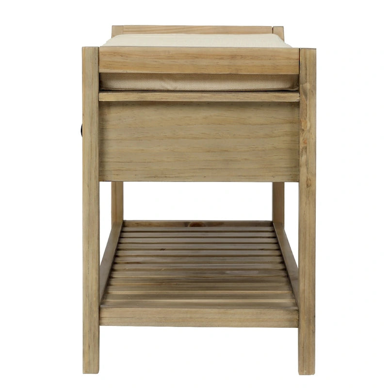 Entryway Storage Bench with Cushioned Seat and Shoe Rack