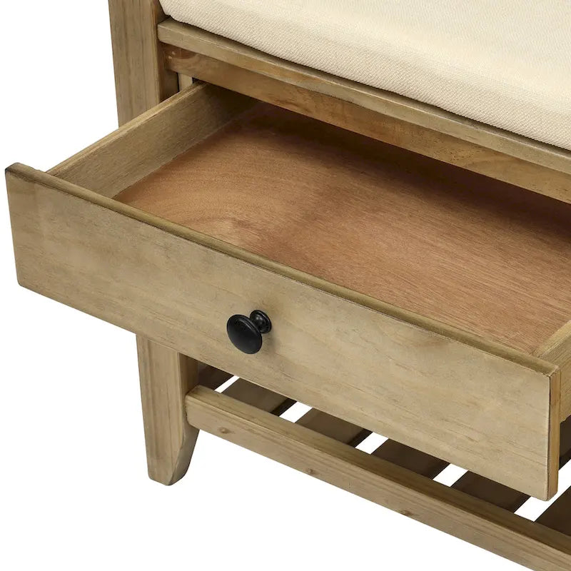 Entryway Storage Bench with Cushioned Seat and Shoe Rack