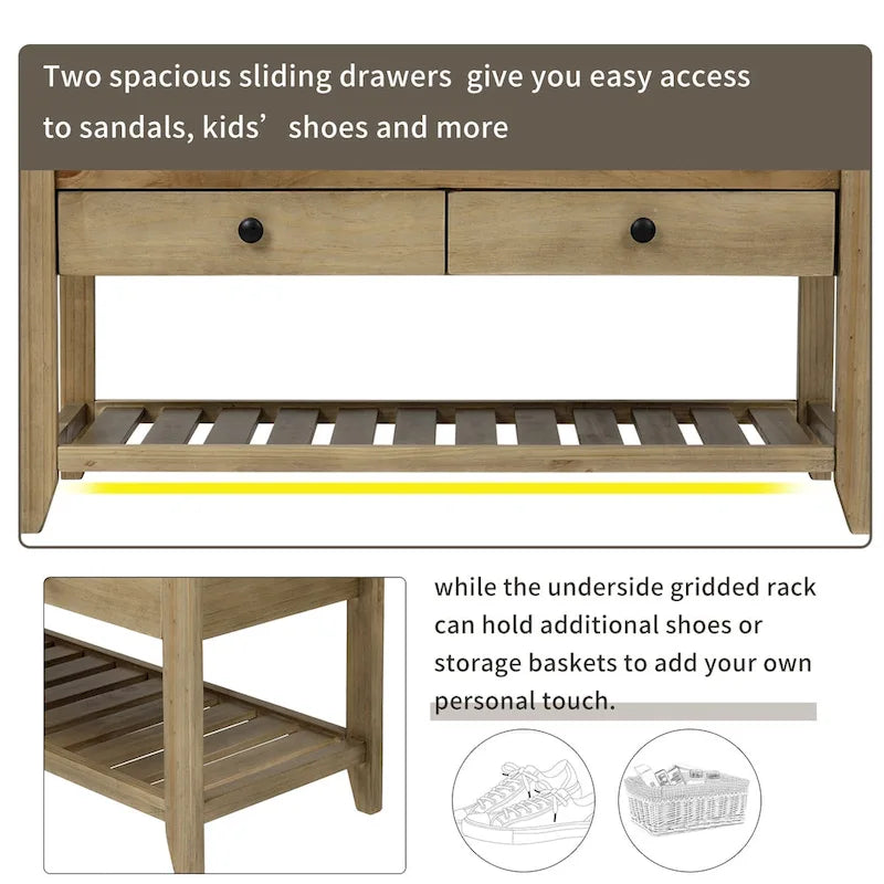 Entryway Storage Bench with Cushioned Seat and Shoe Rack