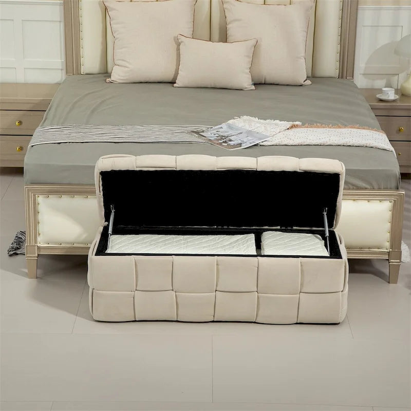 Storage Ottoman Bedroom End Bench, Upholstered Fabric