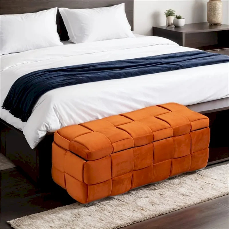 Storage Ottoman Bedroom End Bench, Upholstered Fabric