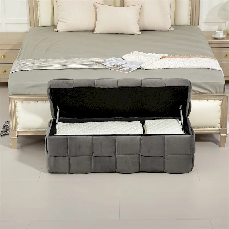 Storage Ottoman Bedroom End Bench, Upholstered Fabric