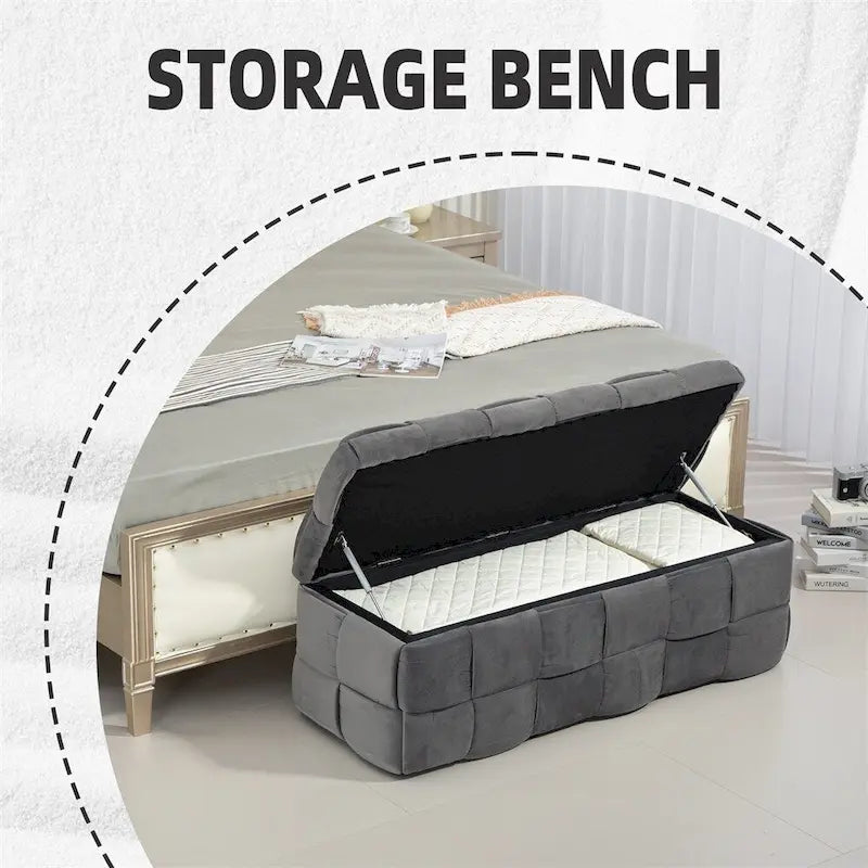 Storage Ottoman Bedroom End Bench, Upholstered Fabric
