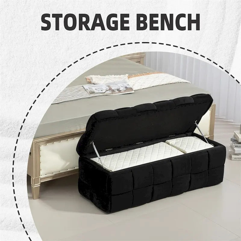 Storage Ottoman Bedroom End Bench, Upholstered Fabric