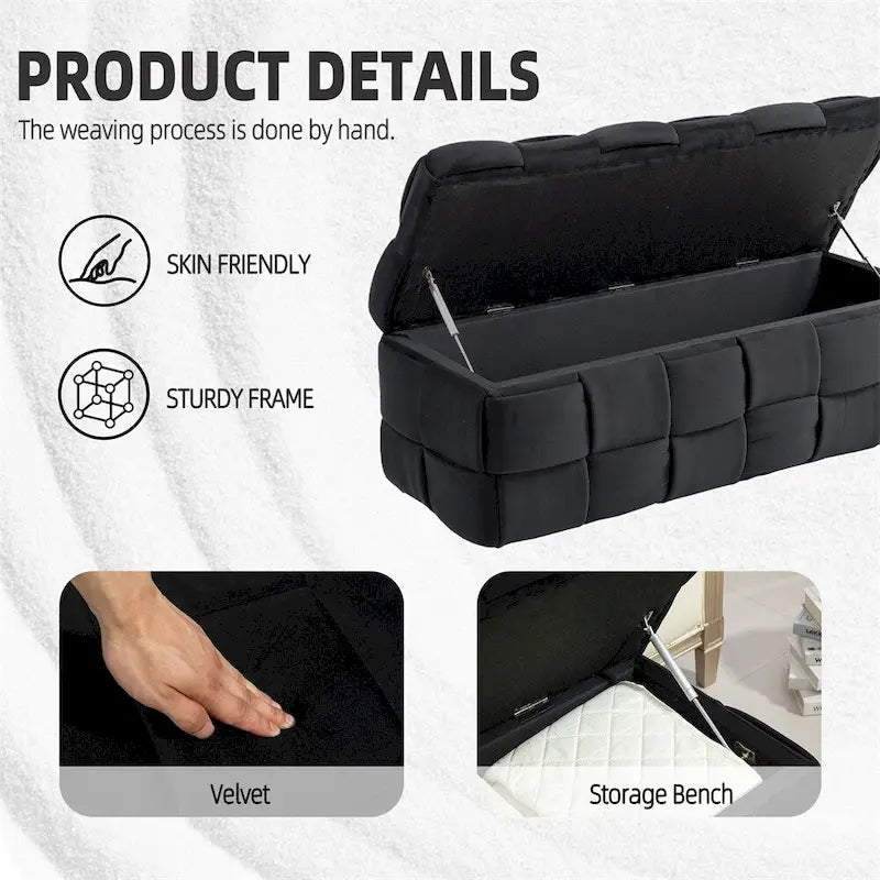 Storage Ottoman Bedroom End Bench, Upholstered Fabric
