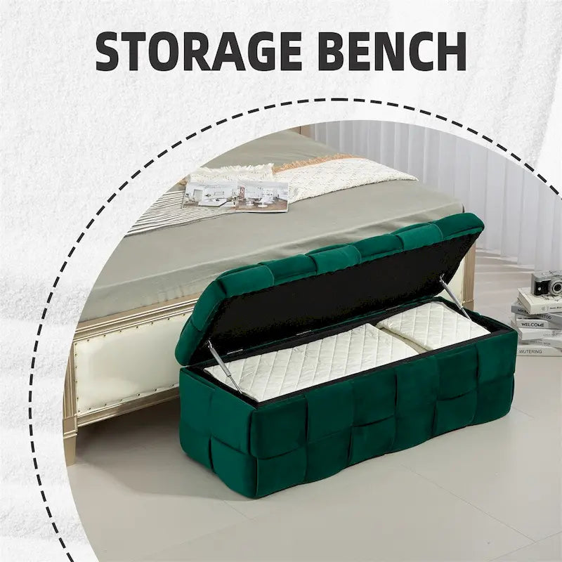 Storage Ottoman Bedroom End Bench, Upholstered Fabric