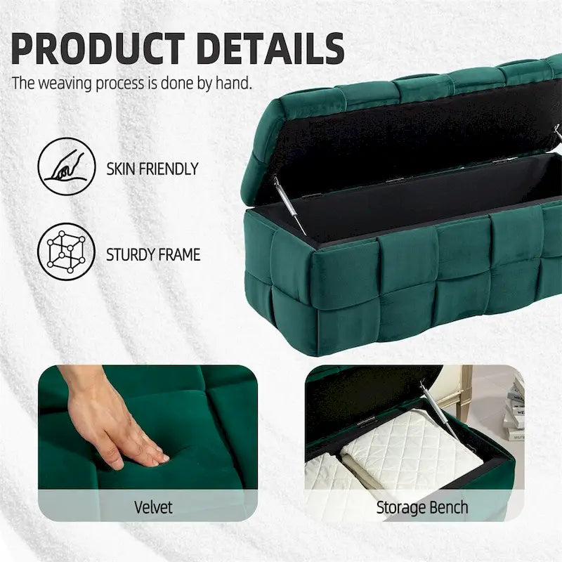 Storage Ottoman Bedroom End Bench, Upholstered Fabric