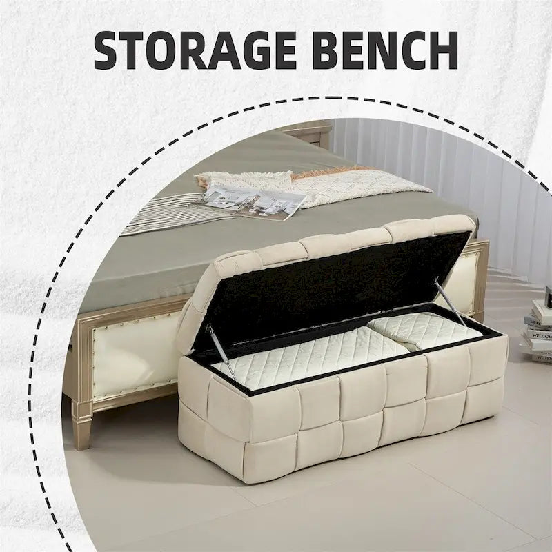 Storage Ottoman Bedroom End Bench, Upholstered Fabric