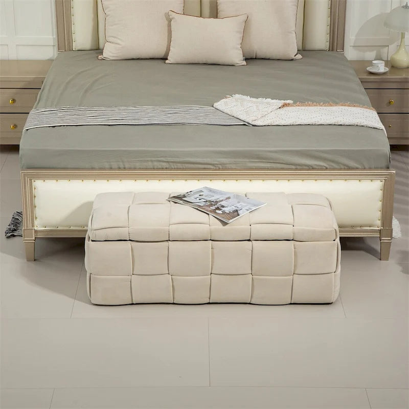 Storage Ottoman Bedroom End Bench, Upholstered Fabric