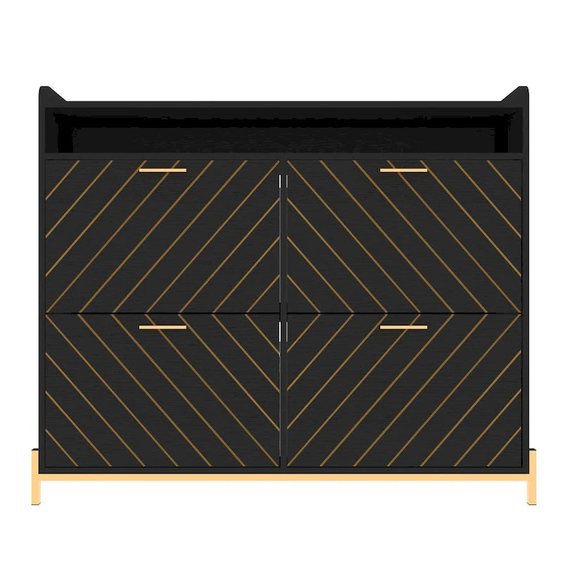4-Door Flip Shoe Cabinet with Rustic Herringbone Design