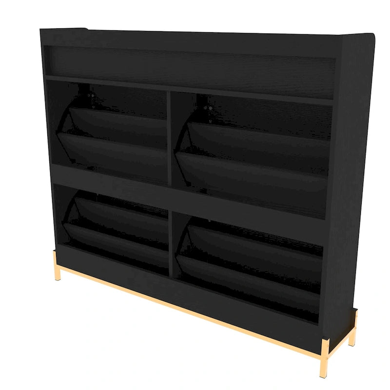 4-Door Flip Shoe Cabinet with Rustic Herringbone Design