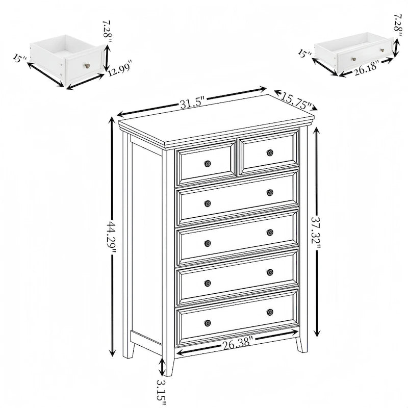 6-Drawer Dresser Cabinet with Chest of Drawers & Closet Organizer