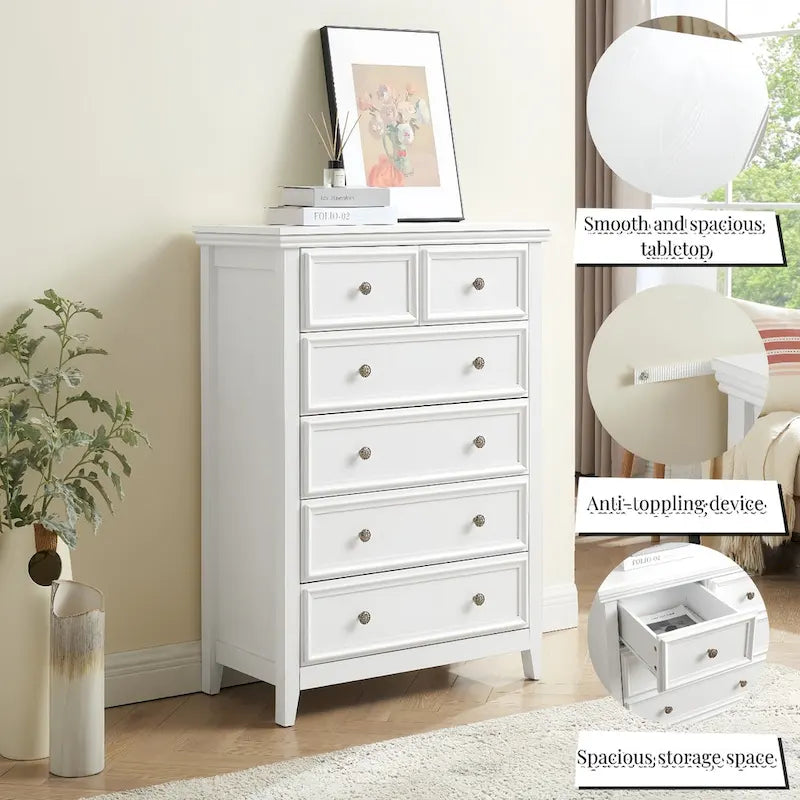 6-Drawer Dresser Cabinet with Chest of Drawers & Closet Organizer