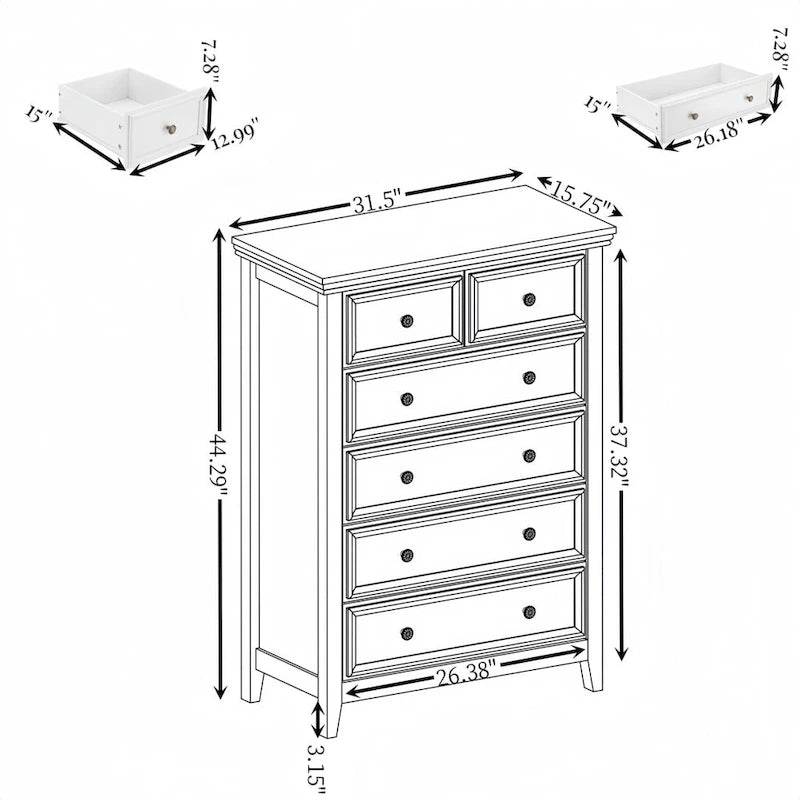 6-Drawer Dresser Cabinet with Chest of Drawers & Closet Organizer