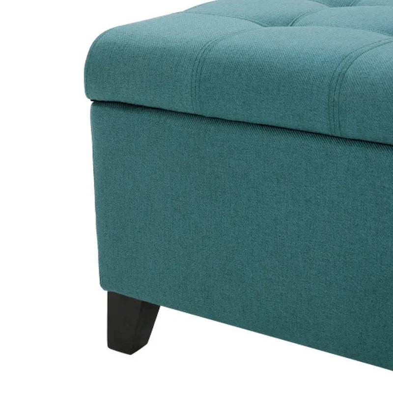 Storage Ottoman Bench, Button Tufted Teal Blue Fabric, 51 Inch
