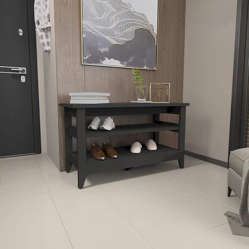 Storage Bench with 2 Open Shelves and 4 Legs