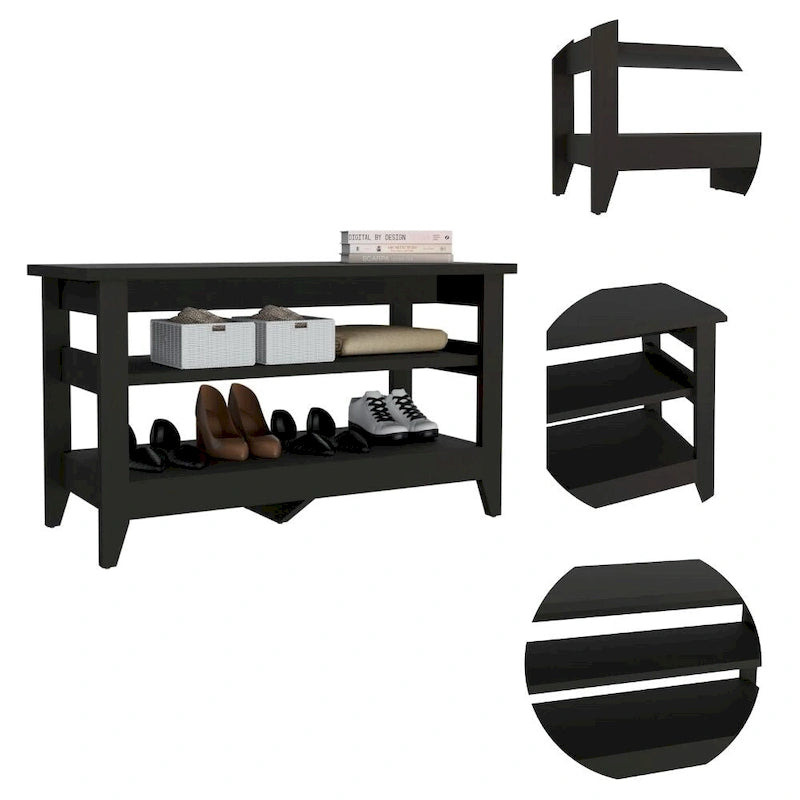 Storage Bench with 2 Open Shelves and 4 Legs