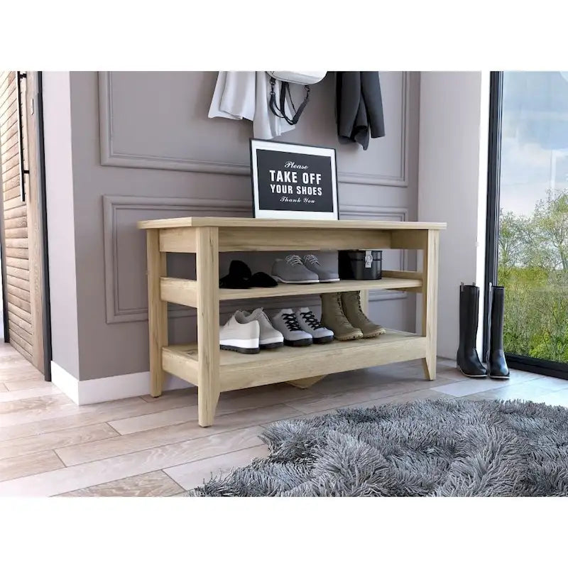 Storage Bench with 2 Open Shelves and 4 Legs