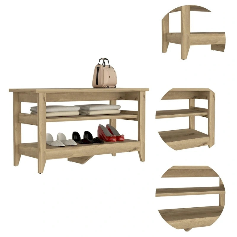 Storage Bench with 2 Open Shelves and 4 Legs
