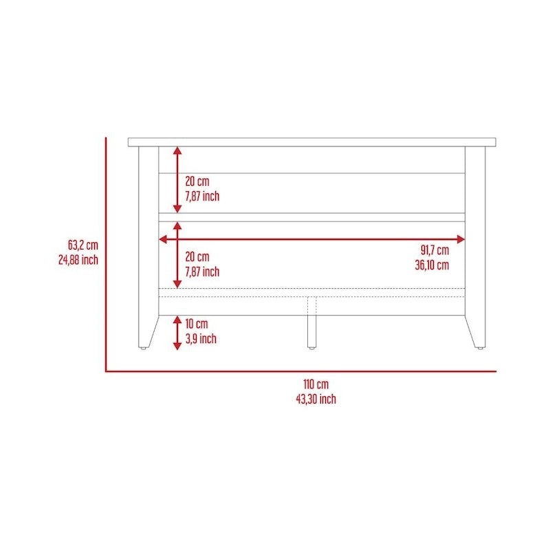 Storage Bench with 2 Open Shelves and 4 Legs
