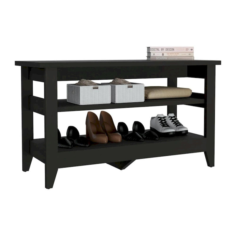 Storage Bench with 2 Open Shelves and 4 Legs