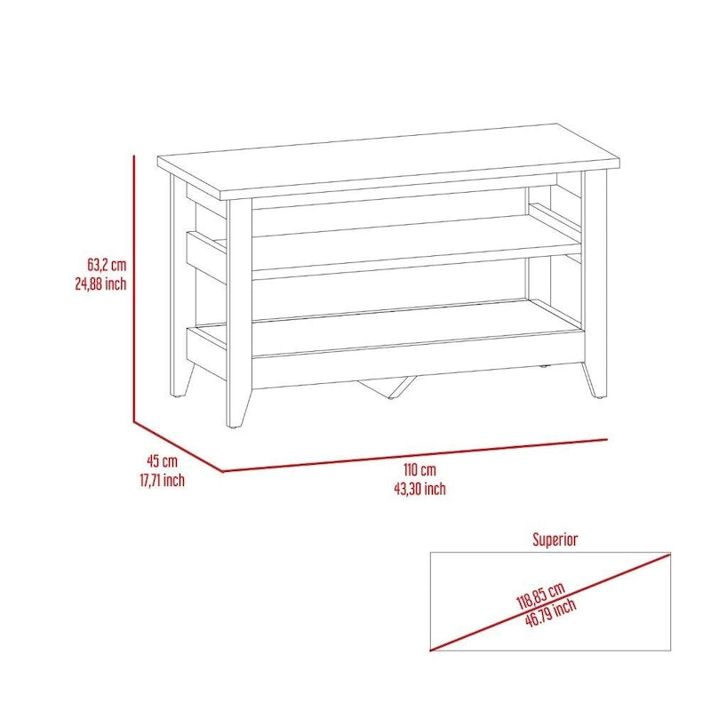 Storage Bench with 2 Open Shelves and 4 Legs