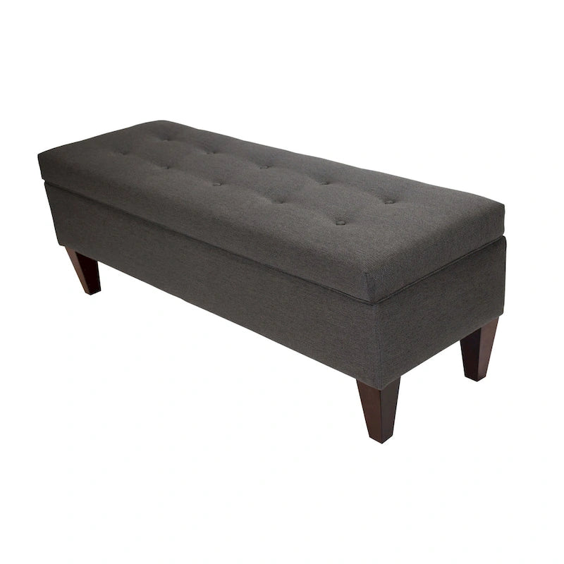 Upholstered Button-Tufted Wood Long Storage Bench