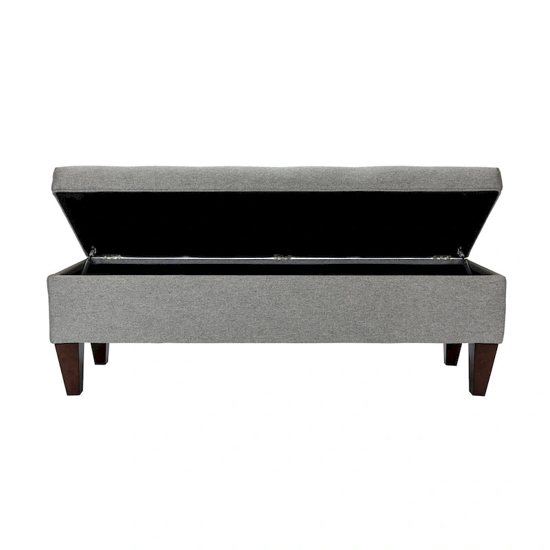 Upholstered Button-Tufted Wood Long Storage Bench