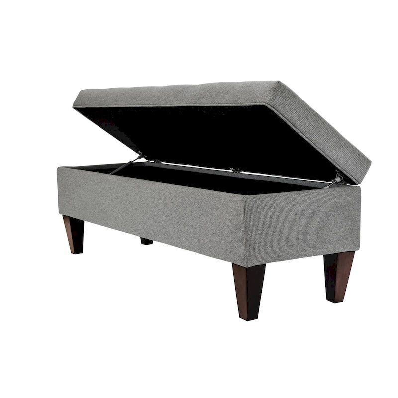 Upholstered Button-Tufted Wood Long Storage Bench