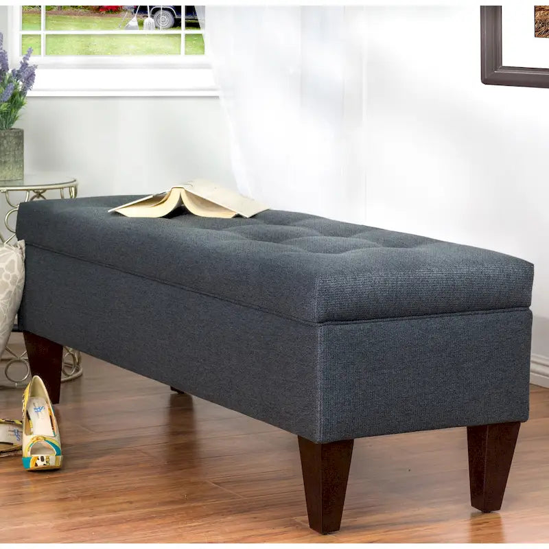 Upholstered Button-Tufted Wood Long Storage Bench