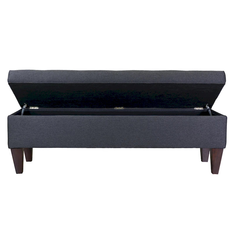 Upholstered Button-Tufted Wood Long Storage Bench