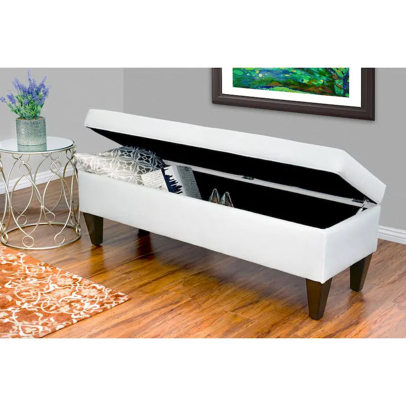 Upholstered Button-Tufted Wood Long Storage Bench
